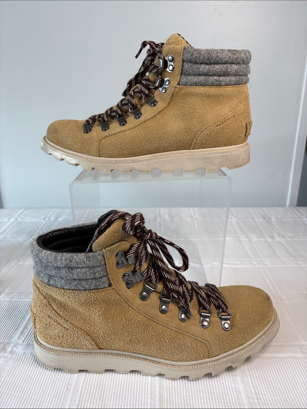Sorel Ainsley Conquest Waterproof Leather Suede Ankle Boots in Curry Brown